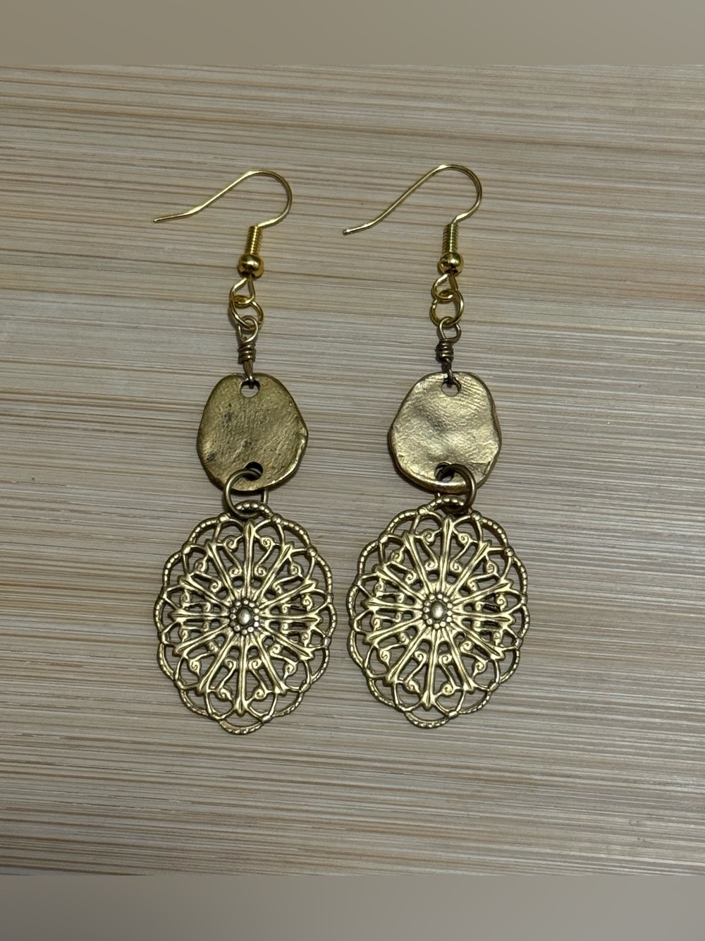 Gold Tone Filigree Drop Earrings